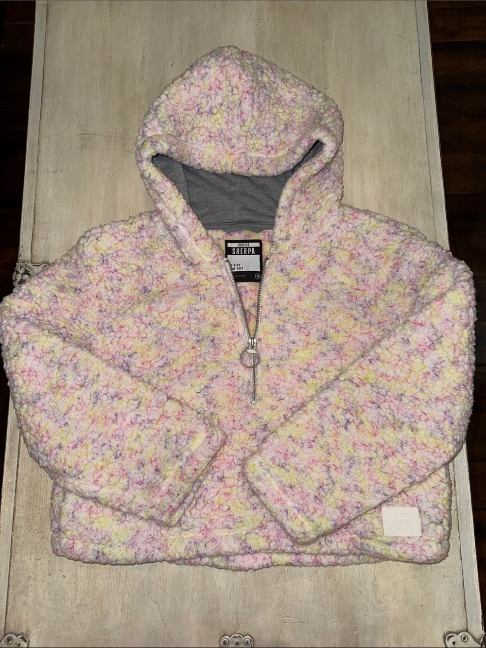 Justice Pastel Sherpa Half-Zip Hoodie - Pink, Yellow, Lavender